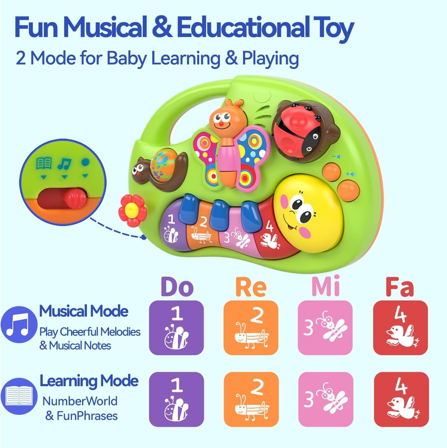 Smiley Piano 🎹 Baby Musical Keyboard Toy | Light-Up & Music Early Education Toy for Infants 6–12 Months 👶 | Interactive Learning Piano (Random Color)