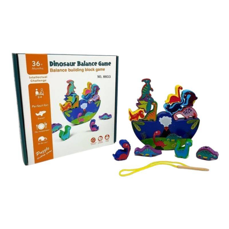 🦖 Dinosaur Wooden Stacking Toy for 3+ Years | Montessori Balance & Threading Game | Motor Skills Learning Gift for Kids