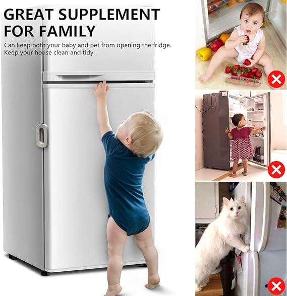 Child Safety Refrigerator Lock - Self Adhesive, Double Safety Button, Easy One-Hand Operation