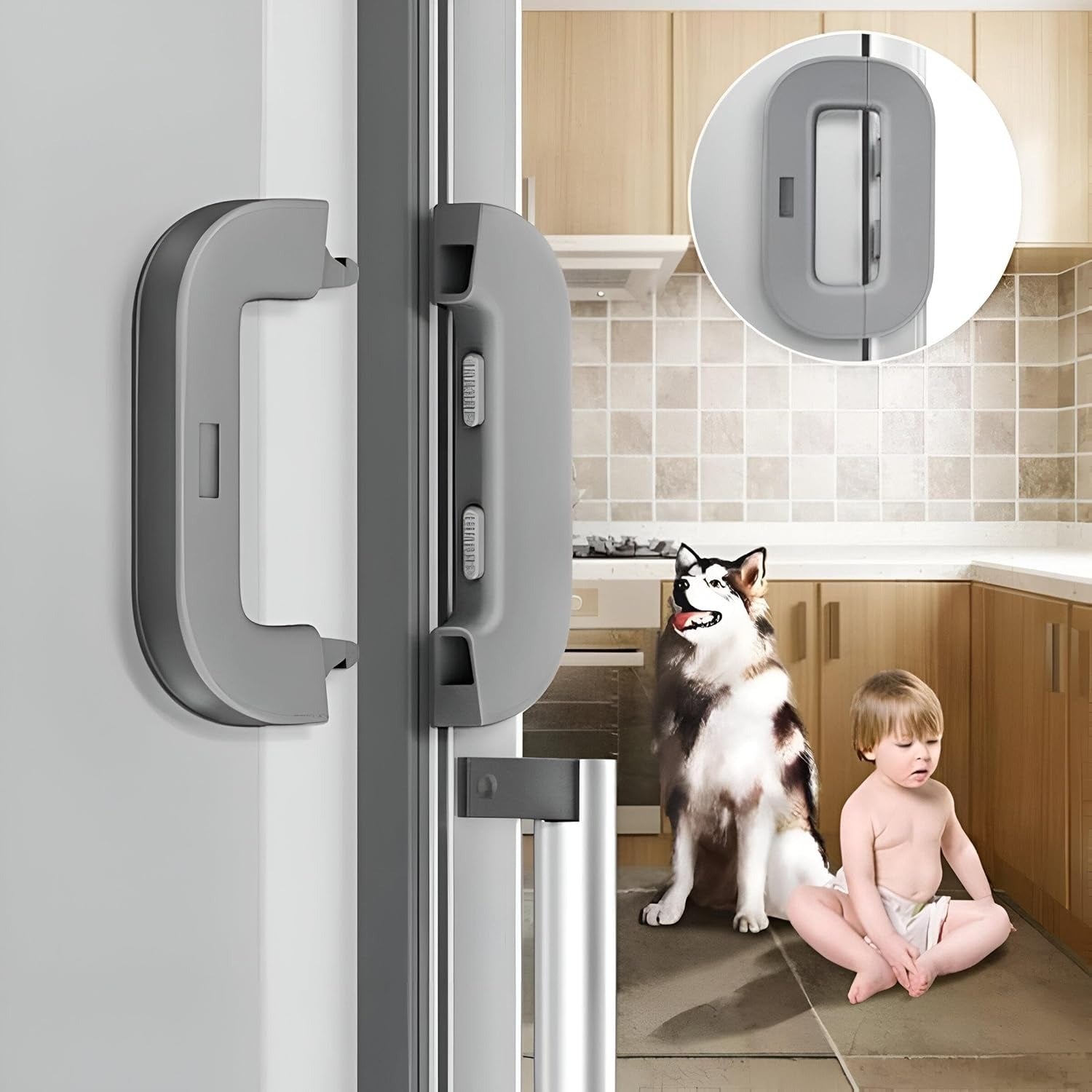 Child Safety Refrigerator Lock - Self Adhesive, Double Safety Button, Easy One-Hand Operation
