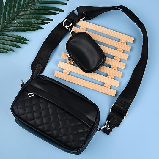 Stylish Convertible Crossbody Bag for Girls – PU Leather Waterproof Shoulder Handbag with Purse – Black