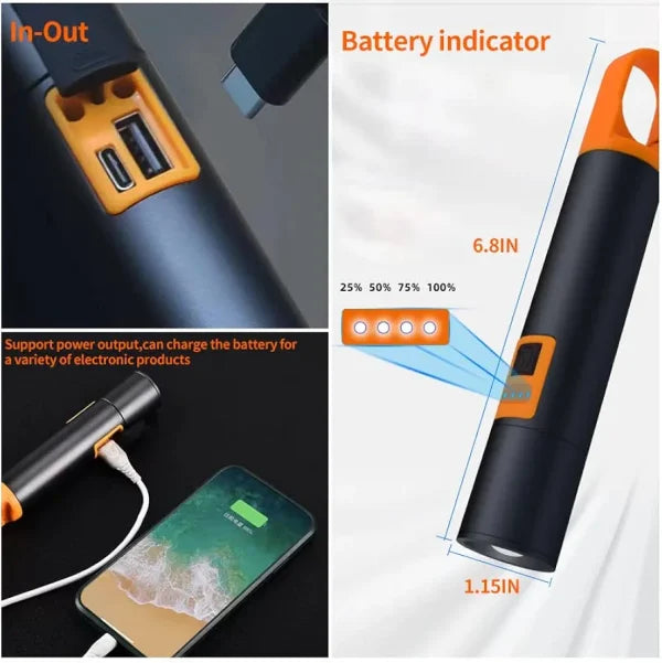 L-s18 Glare Rechargeable Type-C LED Flashlight with Power Bank, USB Input/Output, Digital Display – Emergency Torch & Phone Charger for Outdoor & Home Use