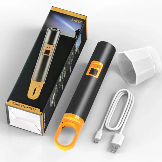 L-s18 Glare Rechargeable Type-C LED Flashlight with Power Bank, USB Input/Output, Digital Display – Emergency Torch & Phone Charger for Outdoor & Home Use