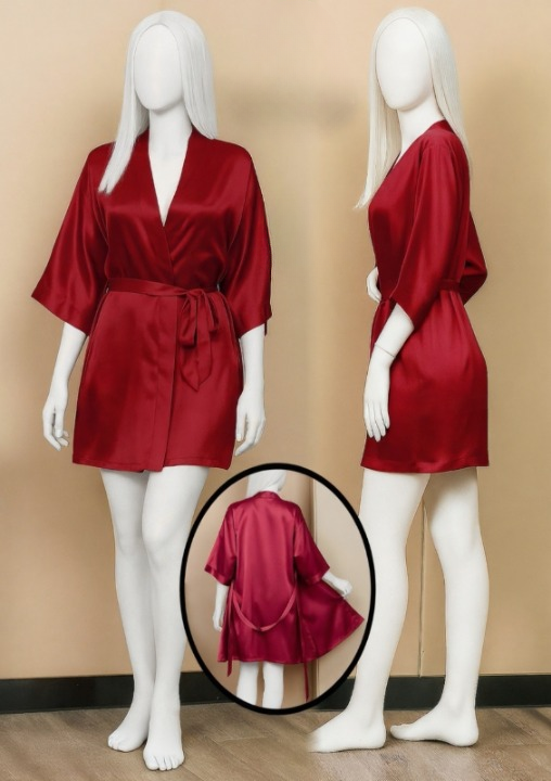 Luxury Satin Robe for Women – Short Night Gown with Waist Tie | Loungewear & Sleepwear