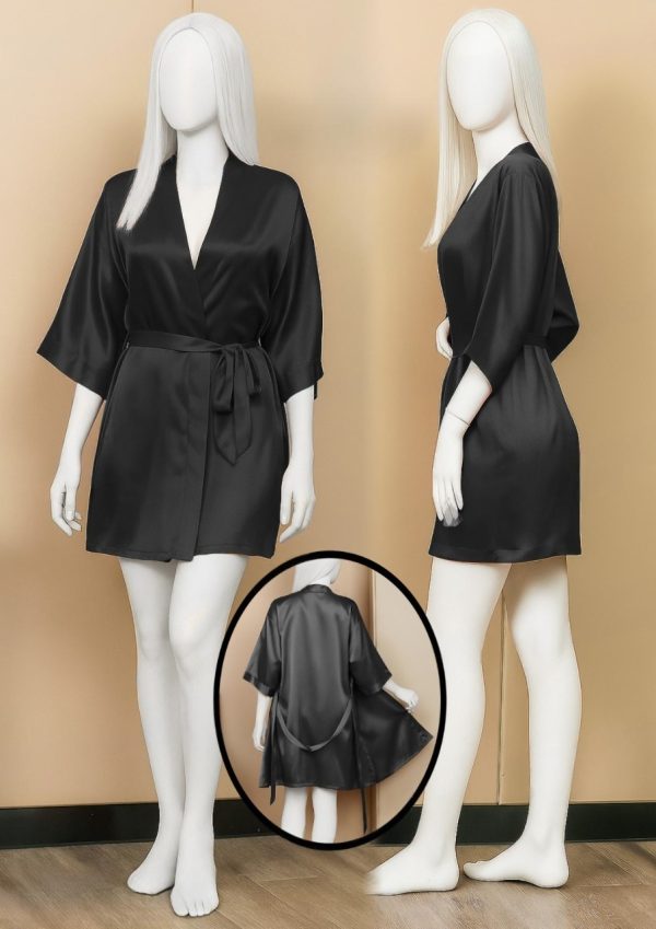 Luxury Satin Robe for Women – Short Night Gown with Waist Tie | Loungewear & Sleepwear