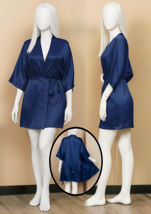 Luxury Satin Robe for Women – Short Night Gown with Waist Tie | Loungewear & Sleepwear