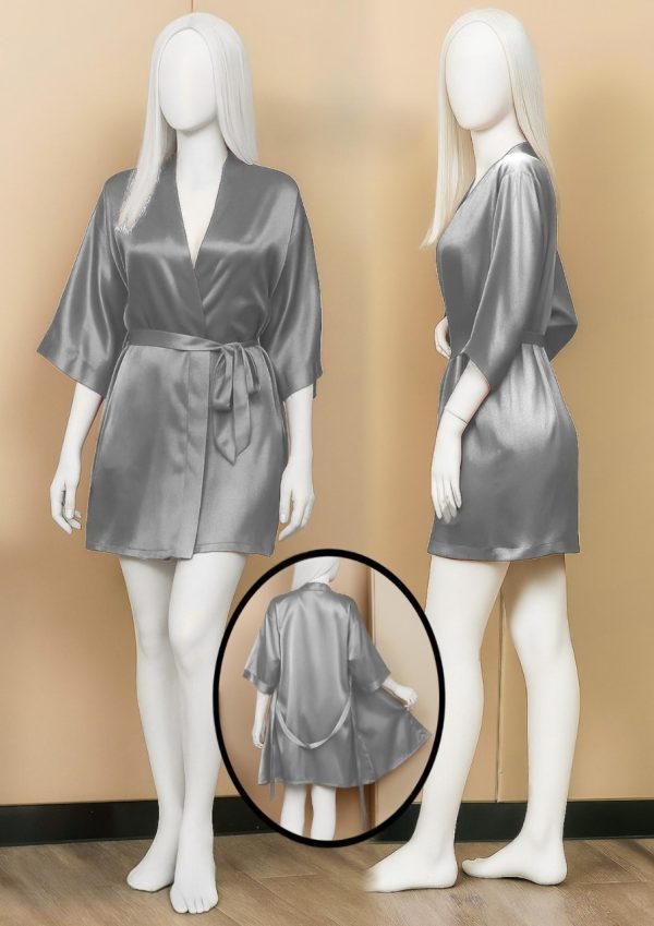 Luxury Satin Robe for Women – Short Night Gown with Waist Tie | Loungewear & Sleepwear